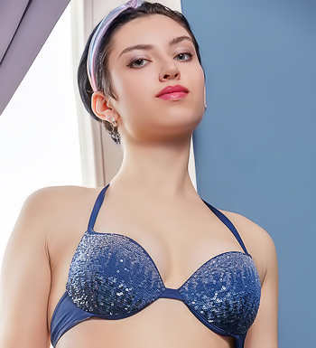 Chantal In Glamorous Blue Lingerie That Emphasizes Her Slender Waist