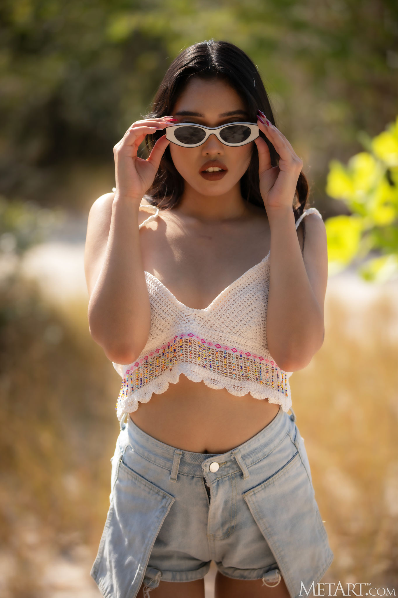 Minari In Jean Shorts Striptease On The Sandy Beach
